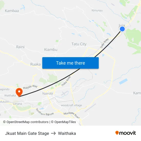 Jkuat Main Gate Stage to Waithaka map