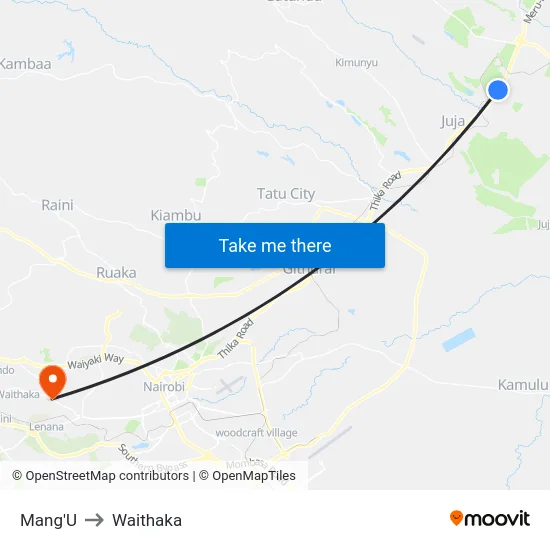 Mang'U to Waithaka map