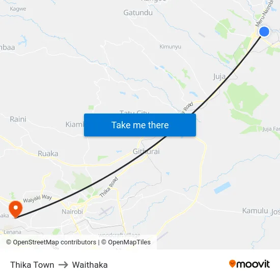 Thika Town to Waithaka map