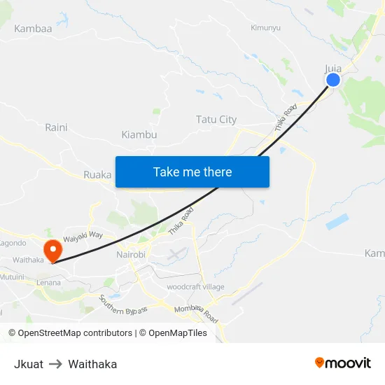 Jkuat to Waithaka map