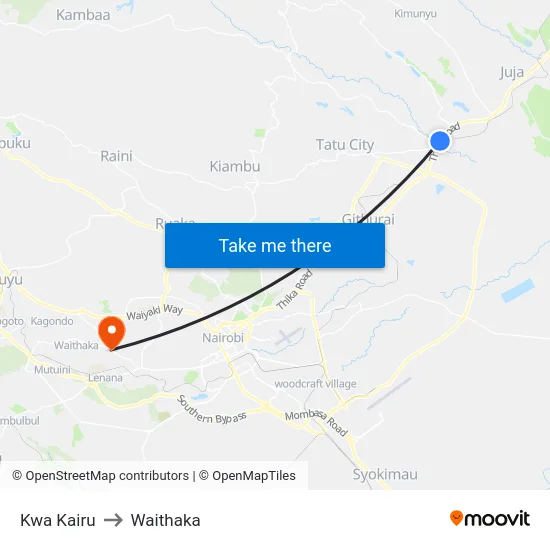 Kwa Kairu to Waithaka map