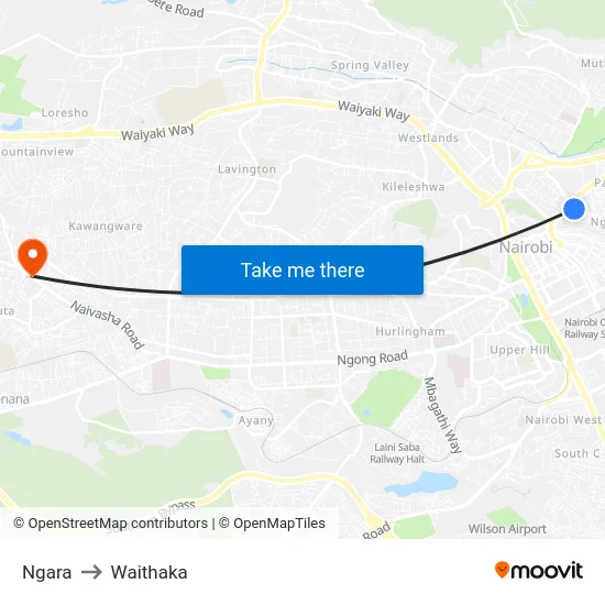 Ngara to Waithaka map
