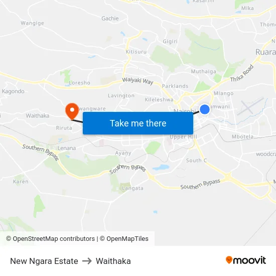 New Ngara Estate to Waithaka map