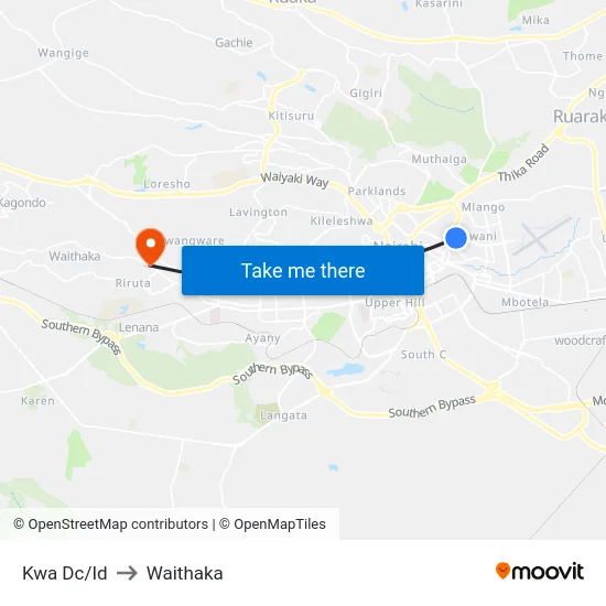 Kwa Dc/Id to Waithaka map