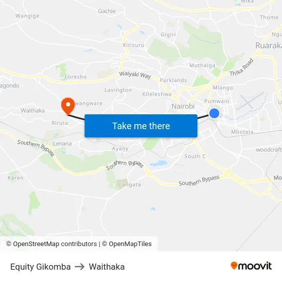 Equity Gikomba to Waithaka map