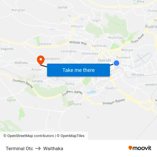 Terminal Otc to Waithaka map