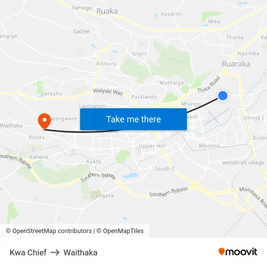 Kwa Chief to Waithaka map