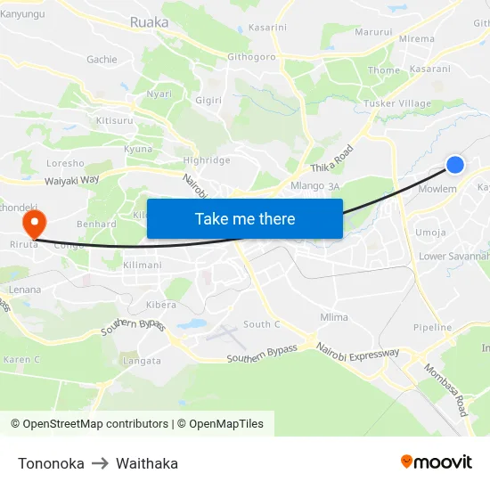 Tononoka to Waithaka map