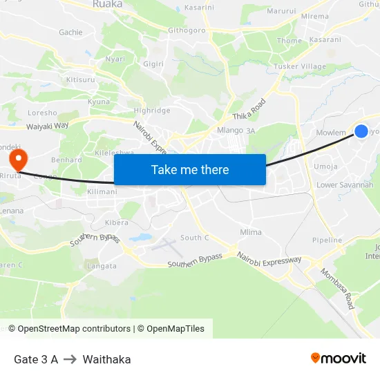 Gate 3 A to Waithaka map