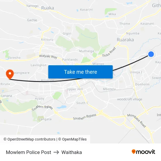 Mowlem Police Post to Waithaka map