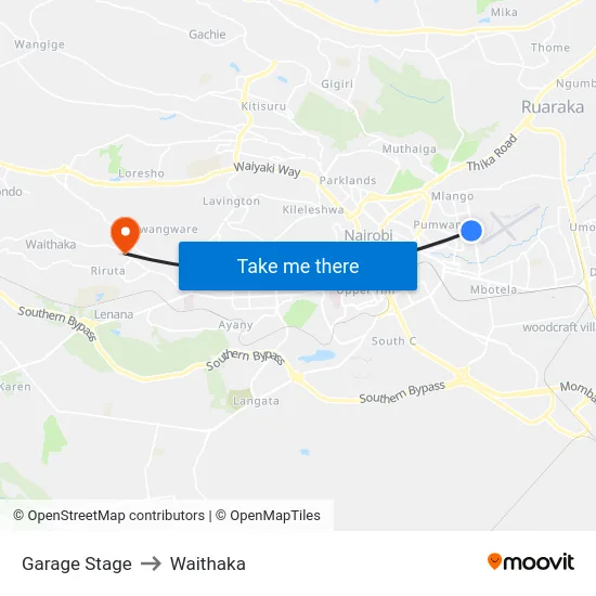 Garage Stage to Waithaka map