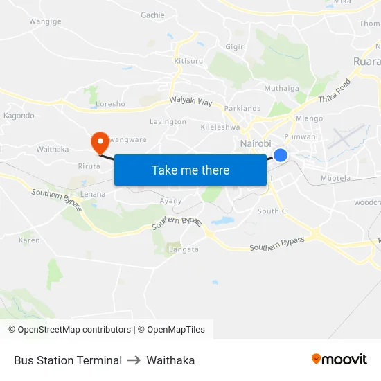 Bus Station Terminal to Waithaka map