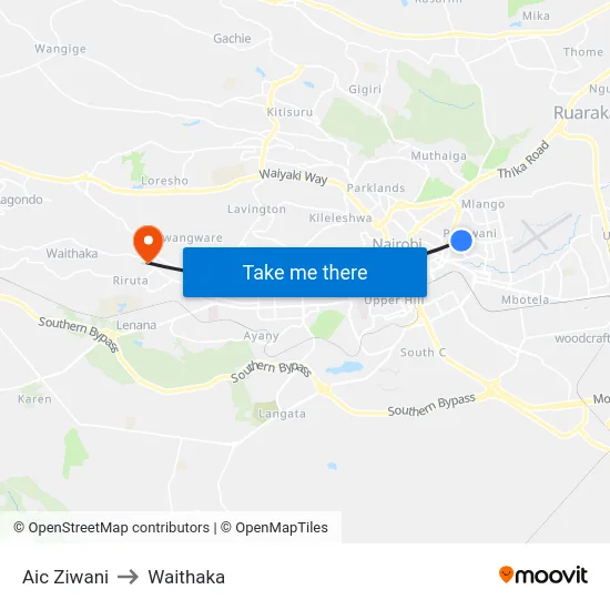 Aic Ziwani to Waithaka map