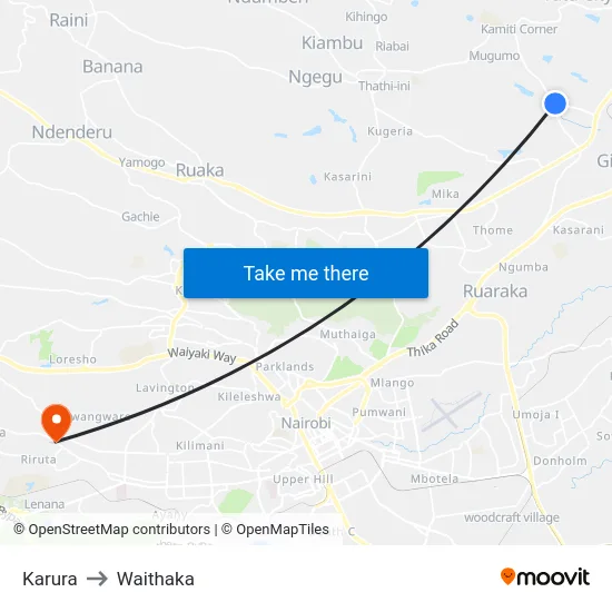 Karura to Waithaka map