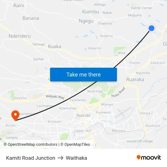 Kamiti Road Junction to Waithaka map