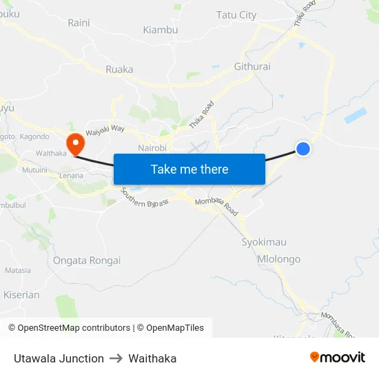 Utawala Junction to Waithaka map