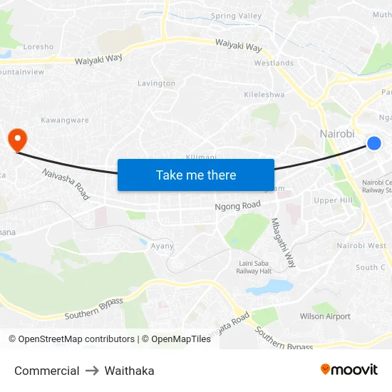 Commercial to Waithaka map