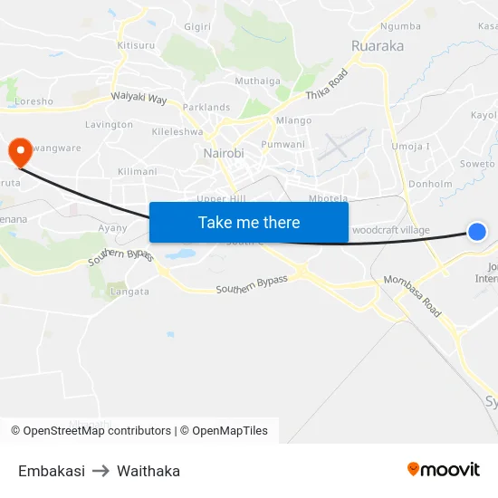 Embakasi to Waithaka map