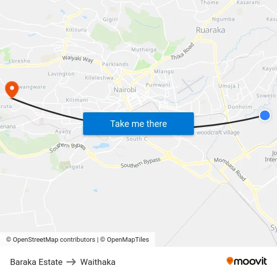 Baraka Estate to Waithaka map