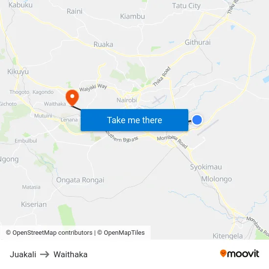 Juakali to Waithaka map
