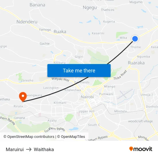 Maruirui to Waithaka map