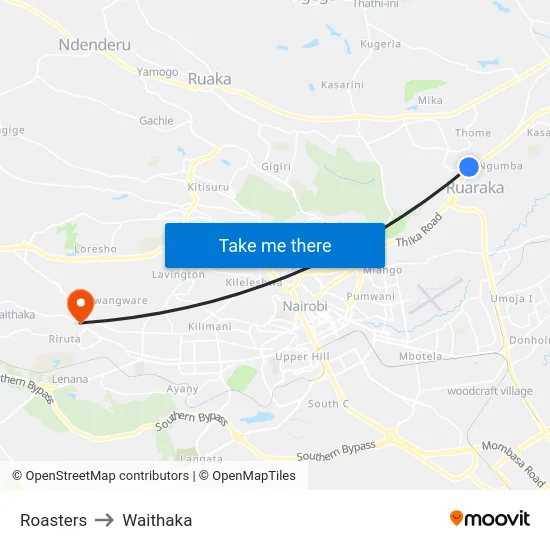 Roasters to Waithaka map
