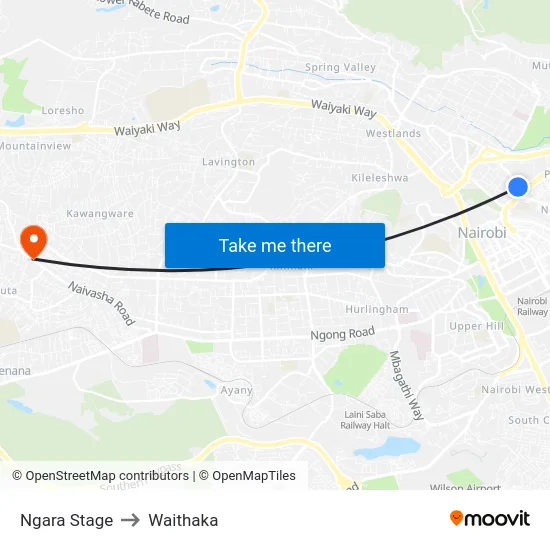 Ngara Stage to Waithaka map