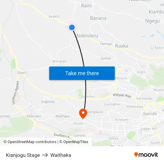 Kianjogu Stage to Waithaka map
