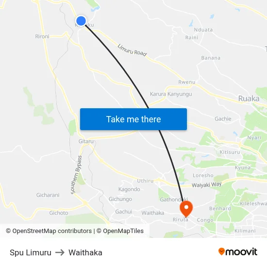 Spu Limuru to Waithaka map