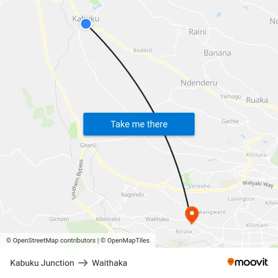 Kabuku Junction to Waithaka map