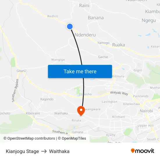 Kianjogu Stage to Waithaka map