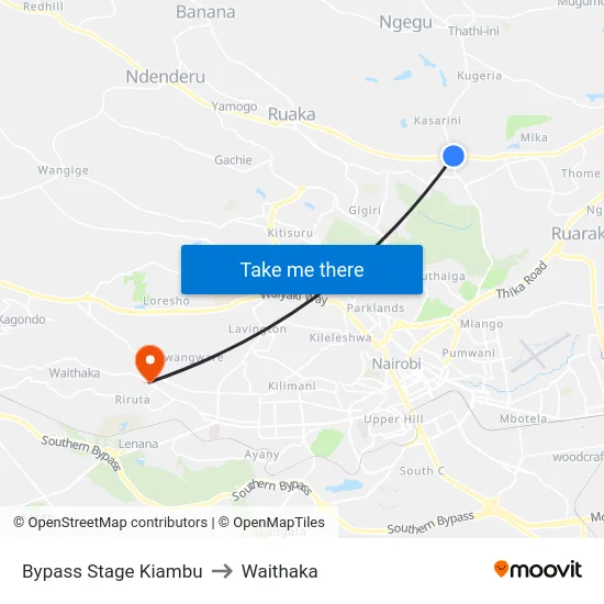 Bypass Stage Kiambu to Waithaka map