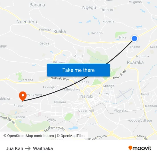 Jua Kali to Waithaka map