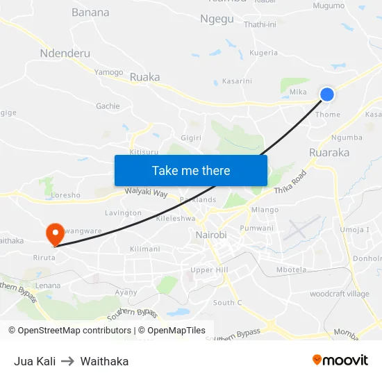 Jua Kali to Waithaka map