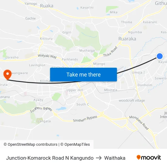 Junction-Komarock Road N Kangundo to Waithaka map
