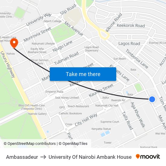 Ambassadeur to University Of Nairobi Ambank House map