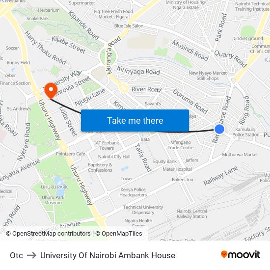Otc to University Of Nairobi Ambank House map
