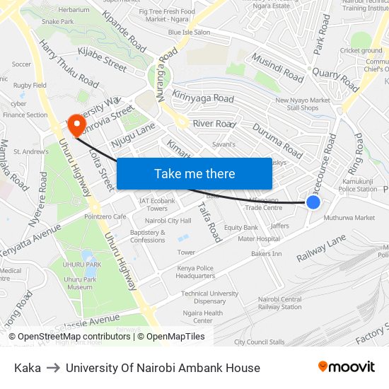 Kaka to University Of Nairobi Ambank House map
