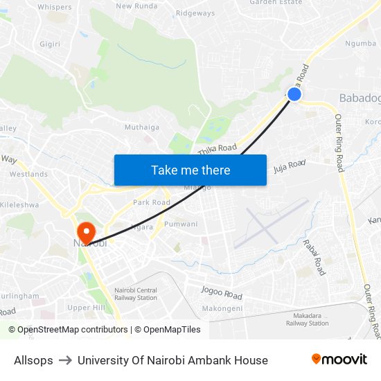 Allsops to University Of Nairobi Ambank House map