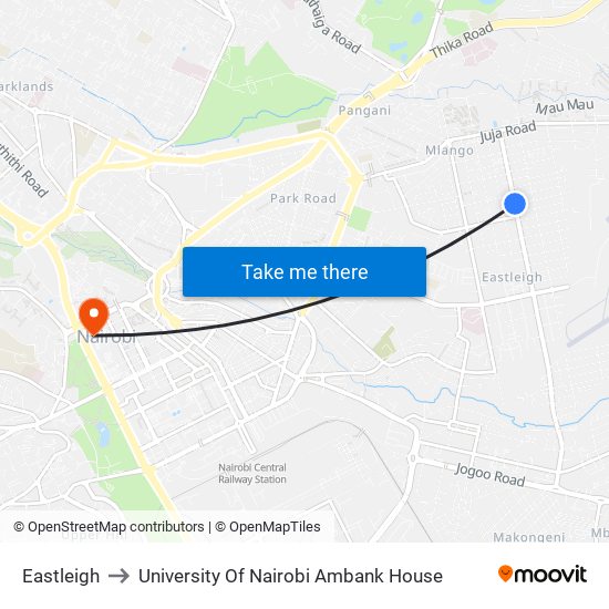 Eastleigh to University Of Nairobi Ambank House map