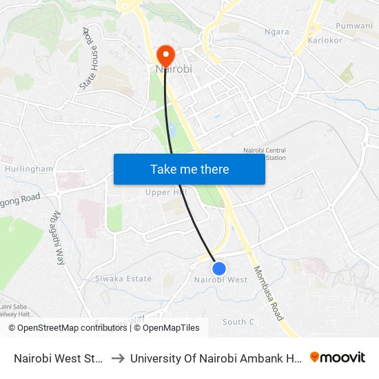 Nairobi West Stage to University Of Nairobi Ambank House map