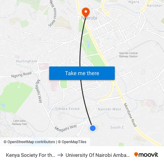 Kenya Society For the Blind to University Of Nairobi Ambank House map