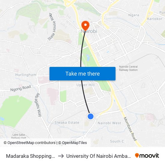 Madaraka Shopping Centre to University Of Nairobi Ambank House map