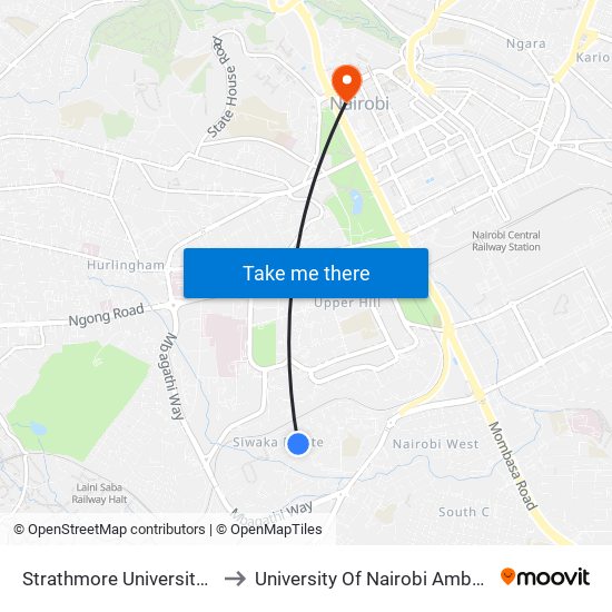 Strathmore University/Siwaka to University Of Nairobi Ambank House map