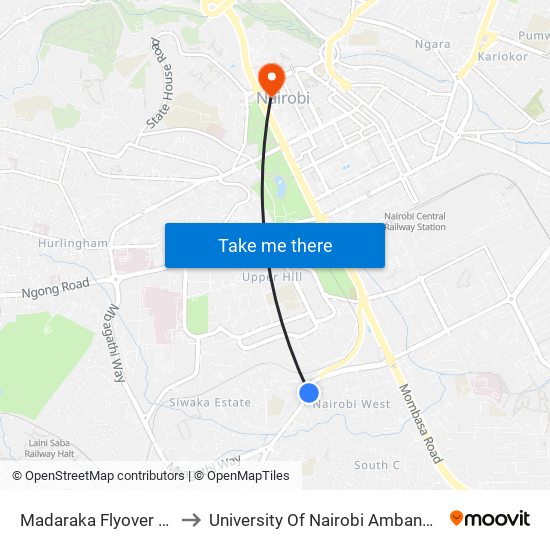 Madaraka Flyover Stage to University Of Nairobi Ambank House map