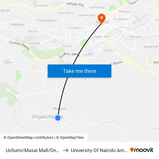 Uchumi/Masai Mall/Ongata Rongai to University Of Nairobi Ambank House map