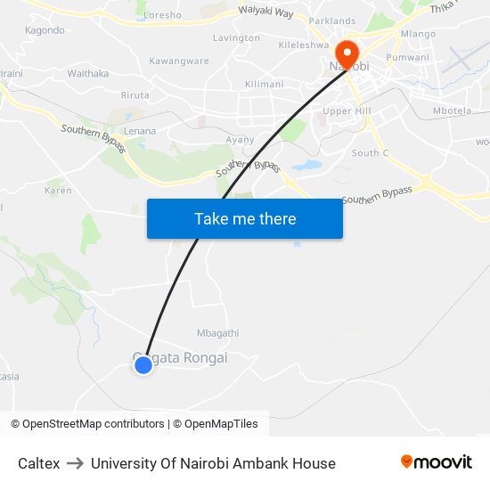 Caltex to University Of Nairobi Ambank House map