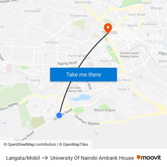 Langata/Mobil to University Of Nairobi Ambank House map