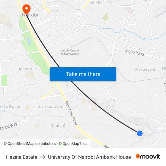 Hazina Estate to University Of Nairobi Ambank House map
