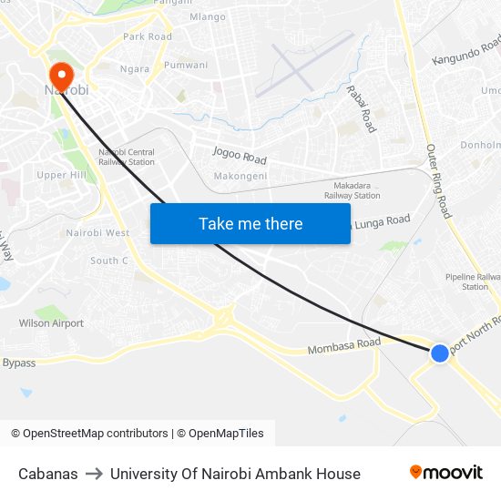 Cabanas to University Of Nairobi Ambank House map